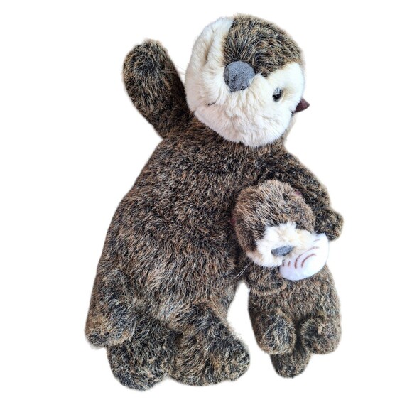 Alaskan Otter Momma and Baby Pup floating on their backs Realistic Fur Rare VGUC - Picture 1 of 12